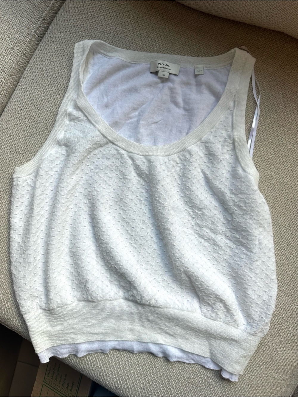 Vince Cream-White Textured Scoop Tank